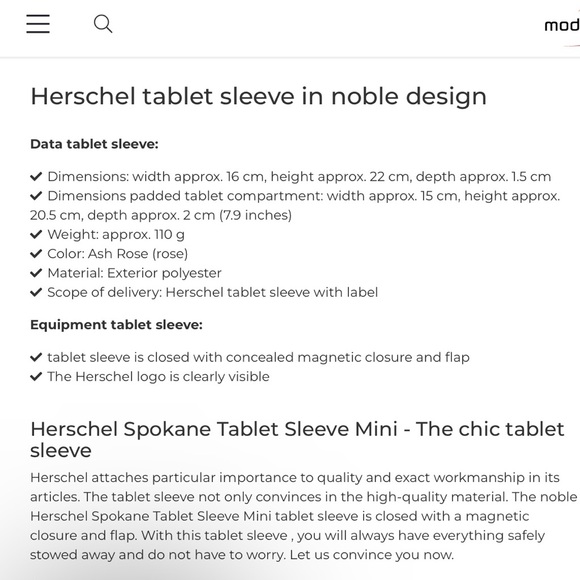 Herschel Sleeve NWOT! - Picture 3 of 4